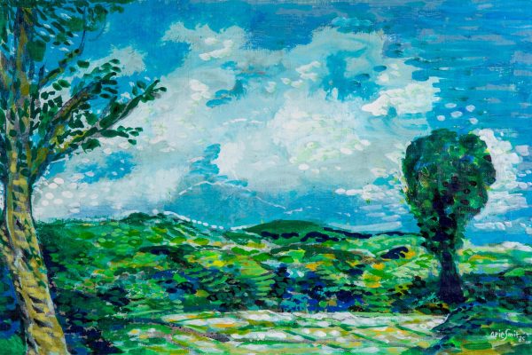 Arie Smit – Landschap met rijstvelden, heuvels en de berg Agung – 1985